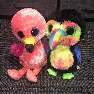 TY Boos Plush Flamingo and Toucan Set